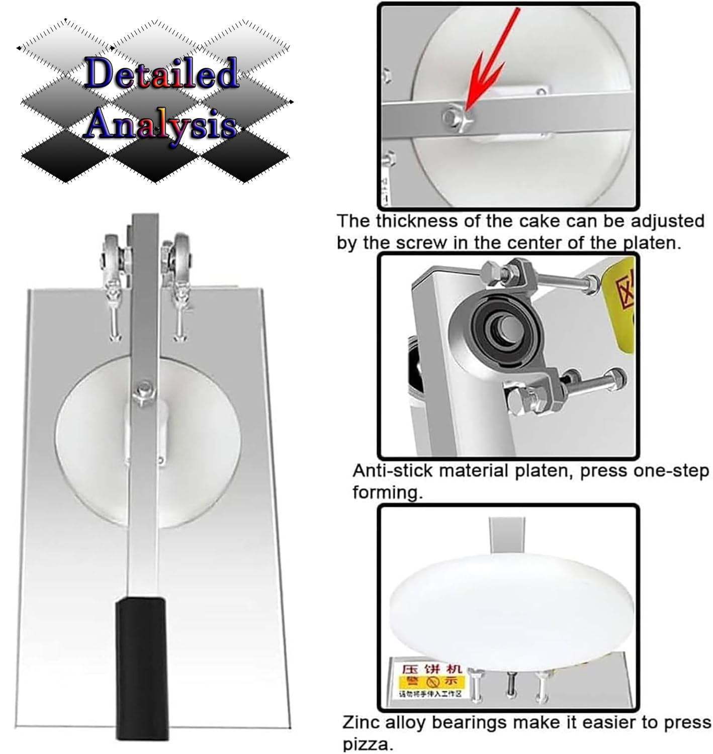 Pizzaiolo per Uso Domestico, Pressa per Pizza in Acciaio Inossidabile, Pressa Manuale per Impasto per Pizza, Sfogliatrice Commerciale, Macchina per La Formatura di Pizza 22cm