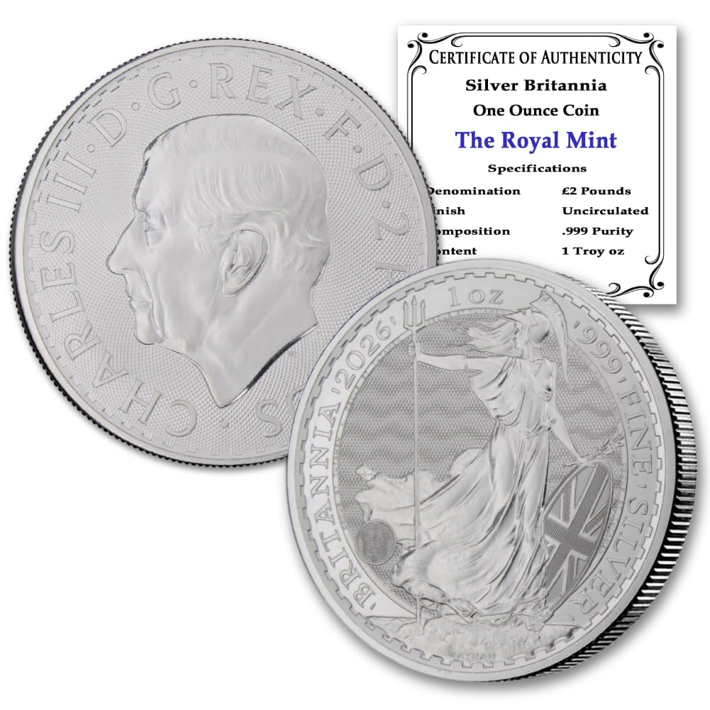 2026-1 oz British Silver Britannia Coin Brilliant Uncirculated with Certificate of Authenticity £2 Seller BU