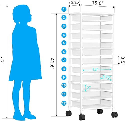 Miniatura 25 de Simple Trending Carrito de archivos rodante de 12 niveles, organizador de archivos de escritorio de madera con bandejas deslizantes y almacenamiento