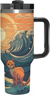Stainless Steel 40oz Tumbler Travel Mugs, Anime Style Cat | Double Vacuum Insulated Tumbler with Straw with Handle and Straw Lid,Water Bottle for Iced Tea,Coffee,Cold Beverages