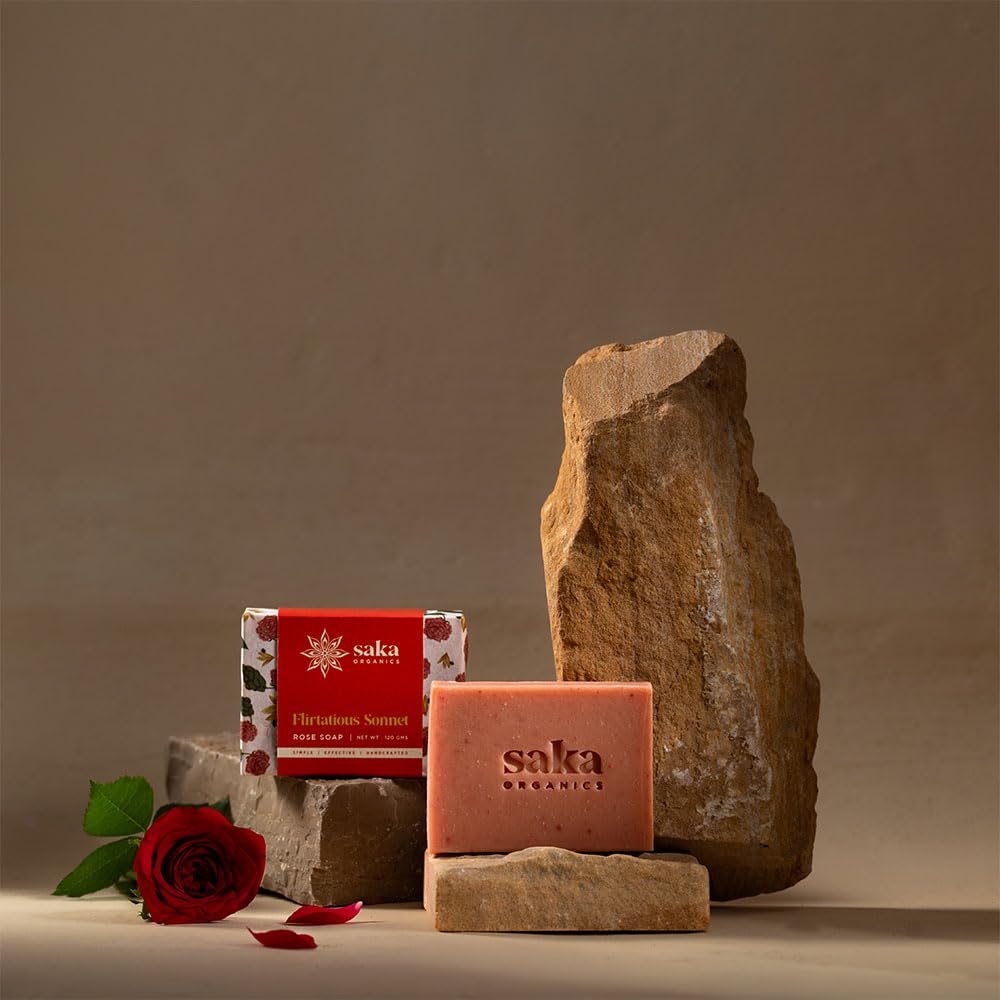 Saka Organics Flirtatious Sonnet Rose Soap with Shea Butter | Handcrafted, Vegan & Plant-Based | Sulphate & Paraben-Free | Glowing Skin with Floral Fragrance | 120g (Pack of 1) 1