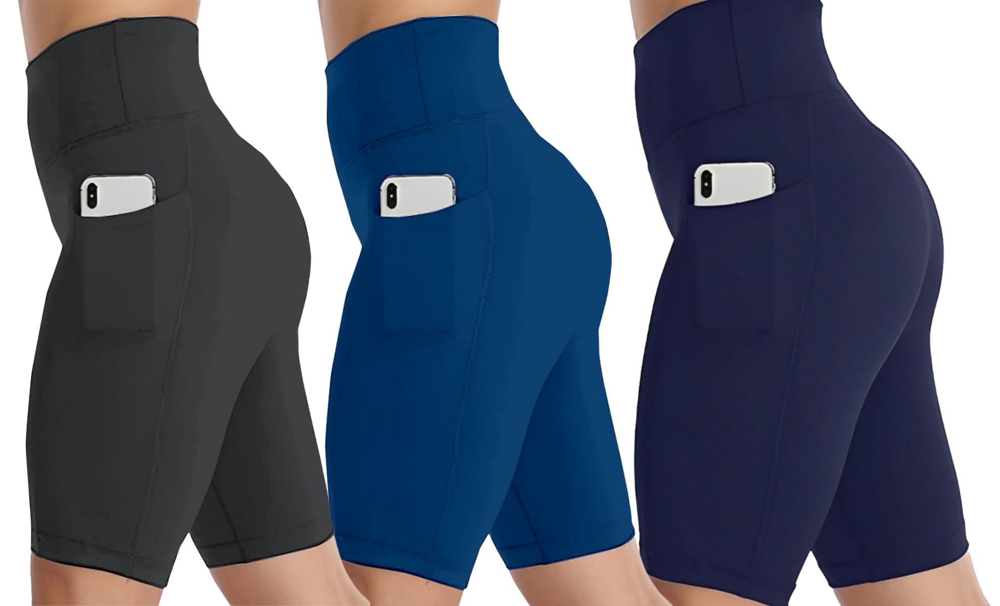 Women's High-Waist Sports Shorts with Side Pocket, Polyester Blend Stretchable Workout Shorts for Gym, Capri Yoga, Biker, Cycling, Running & Training, Combo Pack of 3-image-26