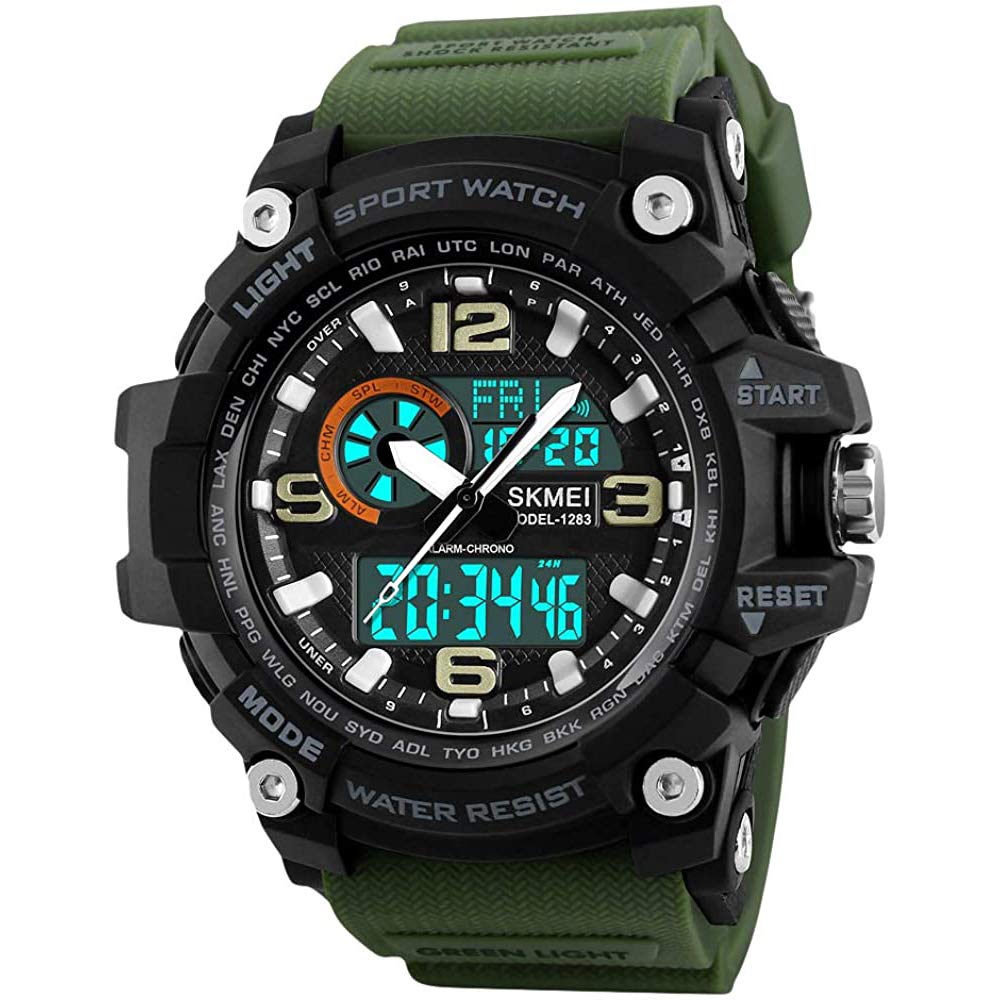 MASTOP Reloj digital para hombre, resistente al agua hasta 50 m, esfera doble, multifunción, analógico, militar, deportes al aire libre, reloj electrónico impermeable