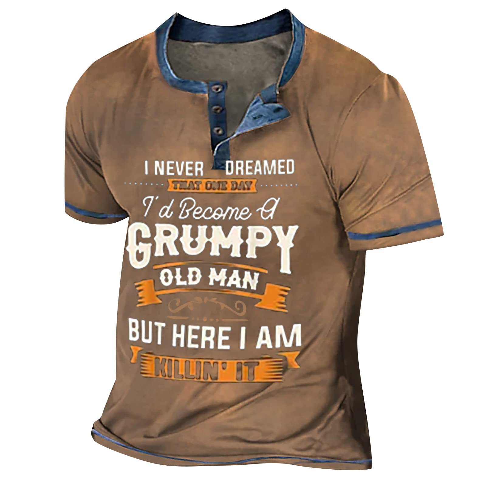 FlekmanArtMen's Plus Size Round Neck Tops Hide Belly Short Sleeve T Shirts Comfortable Stretchy Ironing Printing Blouses