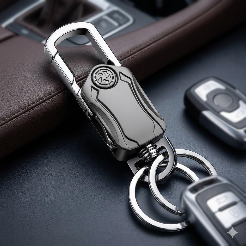 multifunction keychain 5 in 1 heavy duty dual metal ring, bottle opener, mobile phone holder, 360° rotate spinner - outdoor carabiner portable key-chain for bike & car t5i1k-37