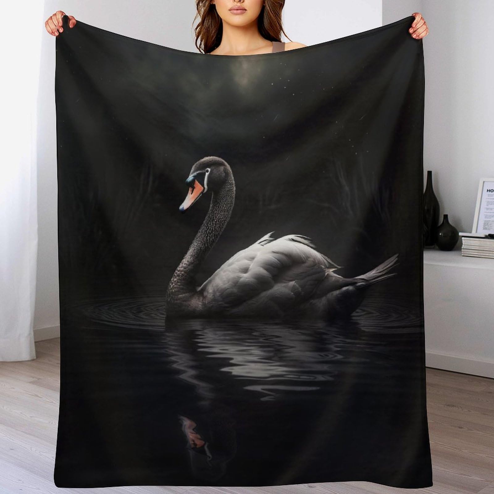 Couverture cygne en polaire de flannel 130x180 cm pour lit et canapé