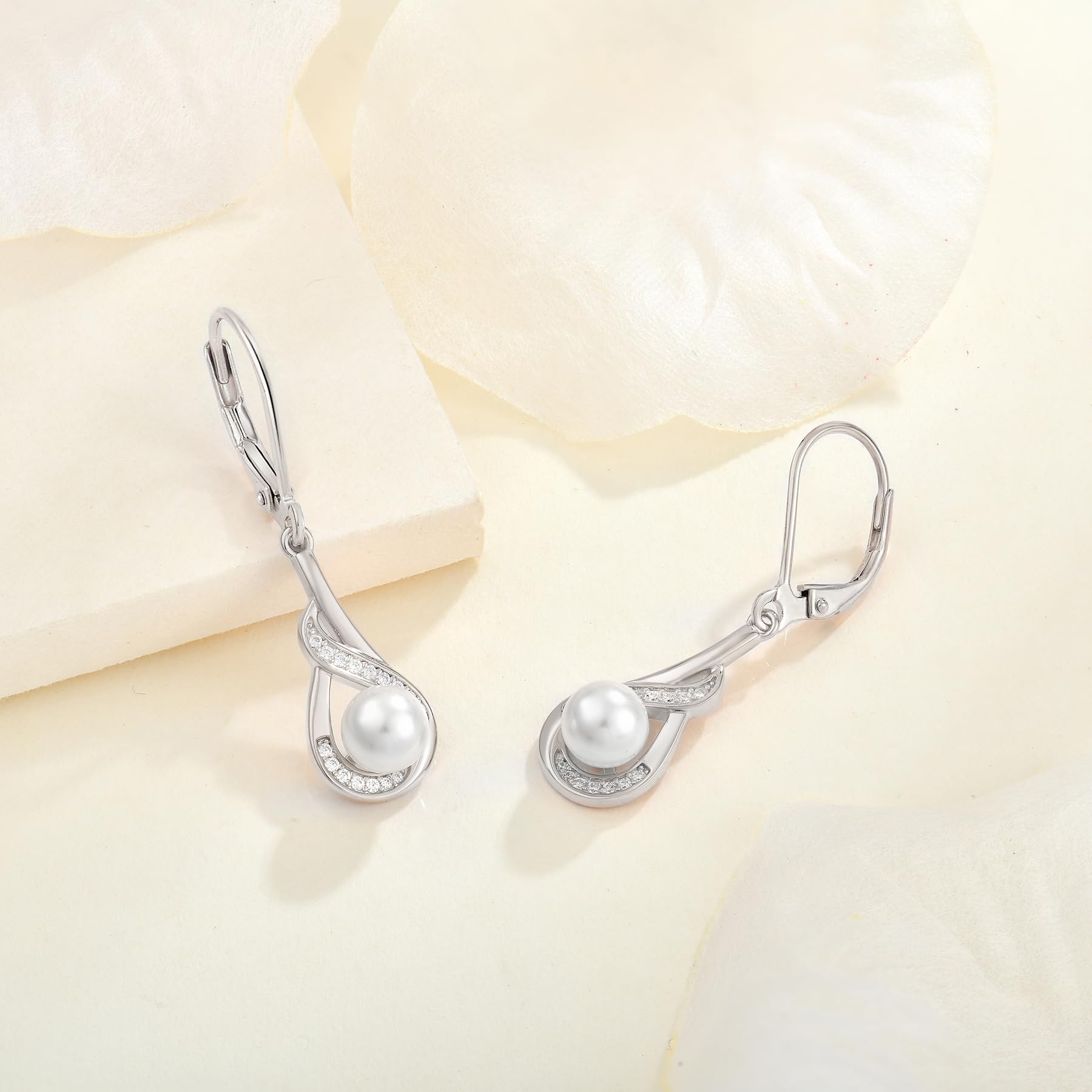 6mm Perlen Ohrringe Damen Sterling Silber 925 Hängend 3A Zirkonia Geburtsstein Schmuck Geschenk für Frauen Freundin Mama