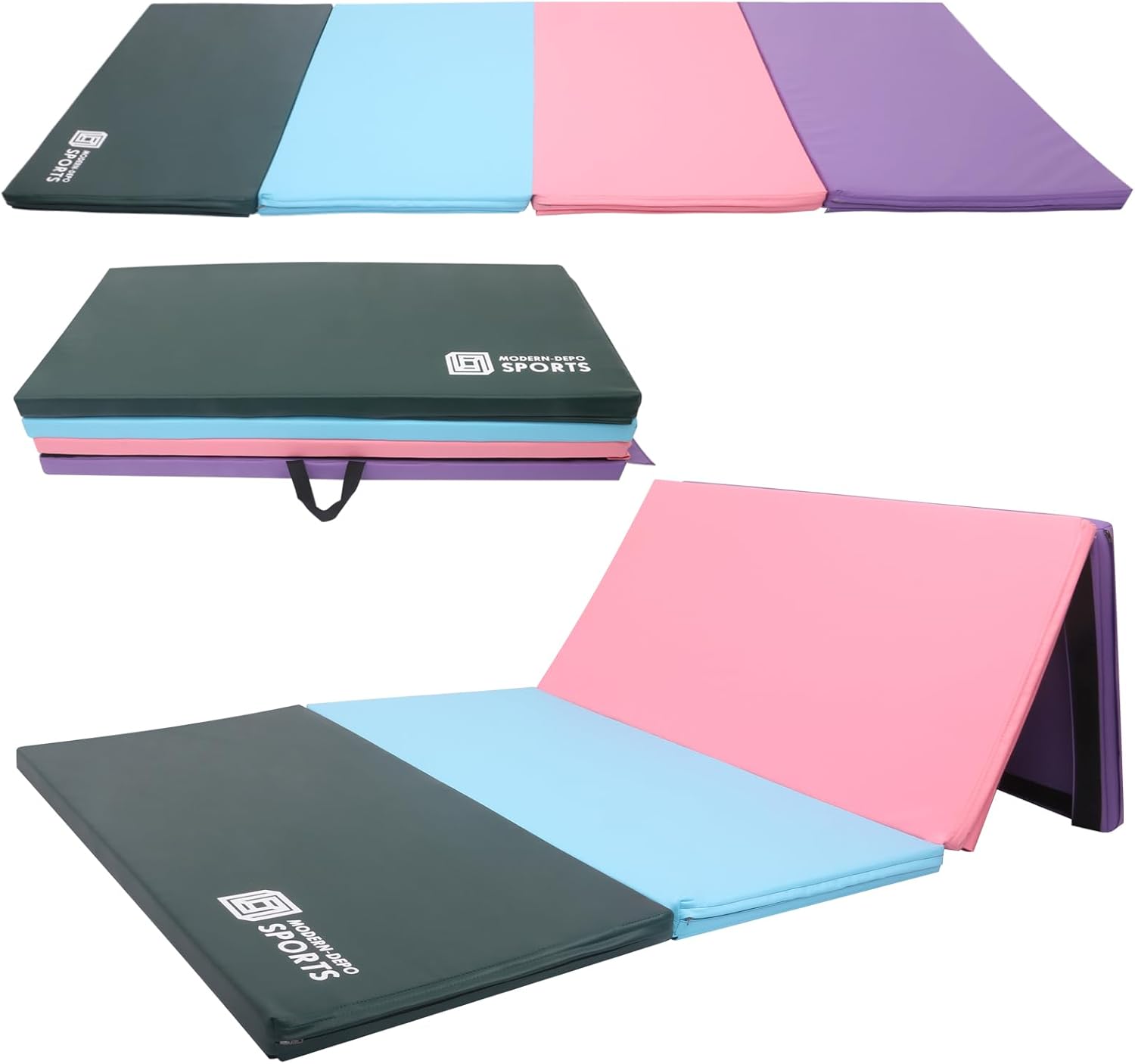 Foldable 8'x4'x2" Gymnastics Mat with 4 Panels, Handle, Hook Loop, Waterproof Cover, 100% EPE Core, Tumbling Mat for Home Aerobics Yoga