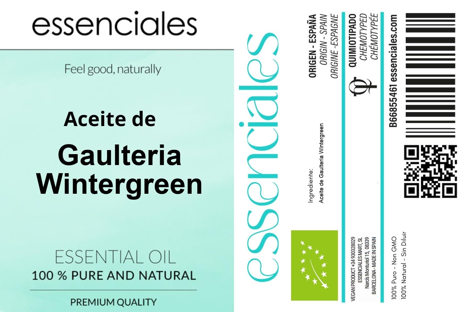 ESSENCIALES Aceite Esencial de Gaulteria Wintergreen 500 ml – 100% Puro y Natural – Aroma Herbal Intenso – Ideal para Difusor y Aromaterapia