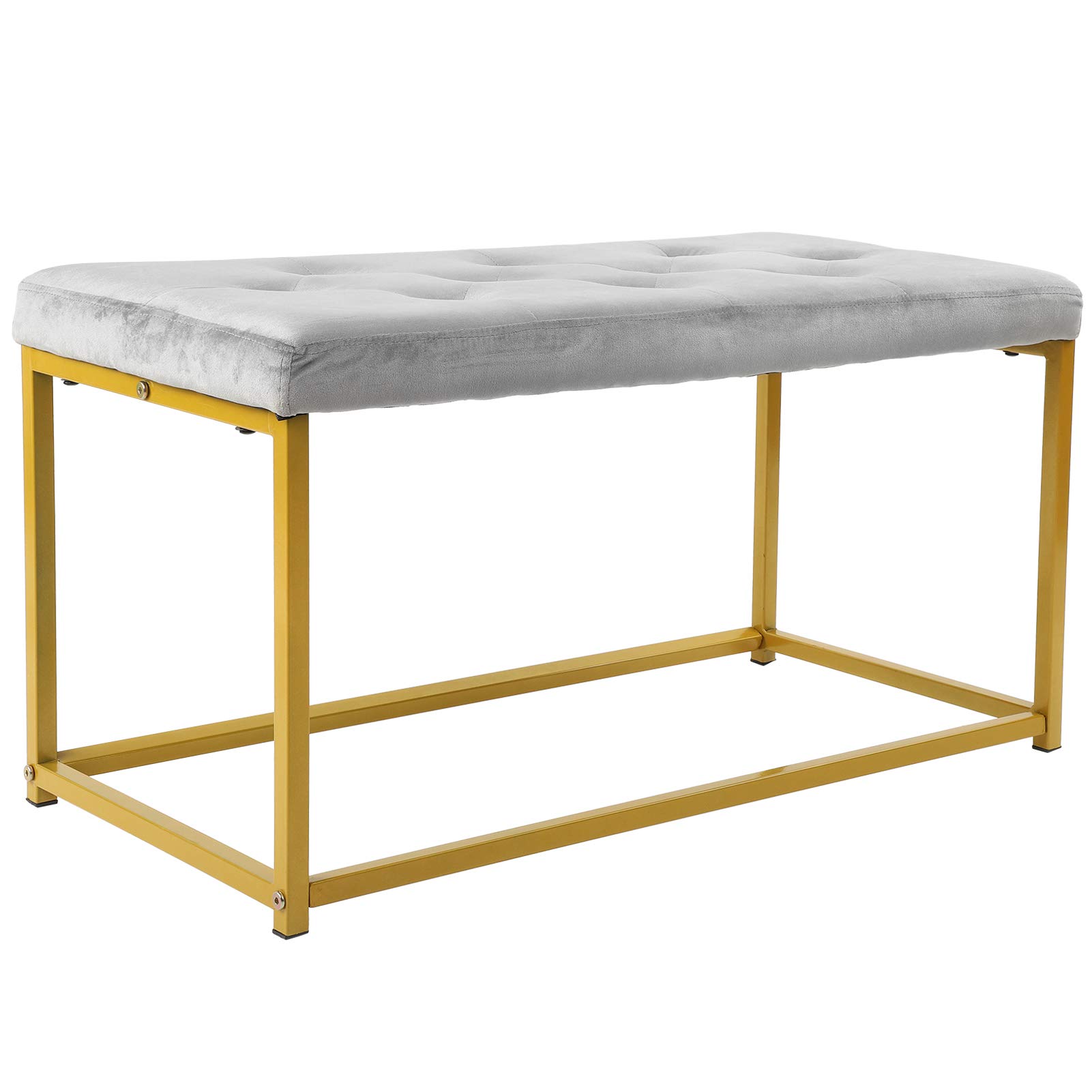 Tabouret en velours et métal Wakects | Banc de bout de lit gris 44x47x88 cm
