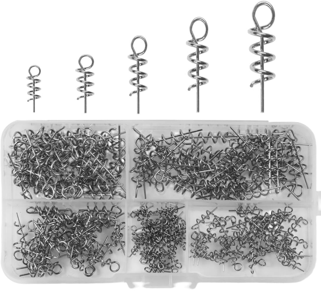 200Pcs Soft Lure Bait Spring Twist Lock Outdoor Fishing Crank Hook Centering Pin for Soft Lure Bait Worm Crank(11mm,14mm,18mm,22mm,26mm,30mm,35mm,40mm,45mm,50mm)