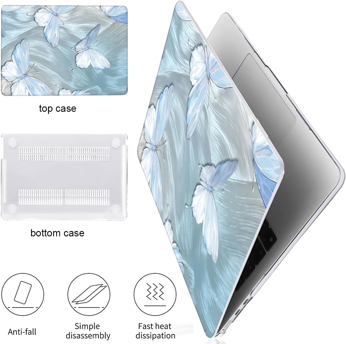 Case Compatible with MacBook Air 15 inch M5 2026 2025-2023 Release M4 M3 M2 Model A3448 A3241 A3114 A2941, Plastic Hard Shell Case & Keyboard Cover & Screen Protector, Tin Foil Butterfly