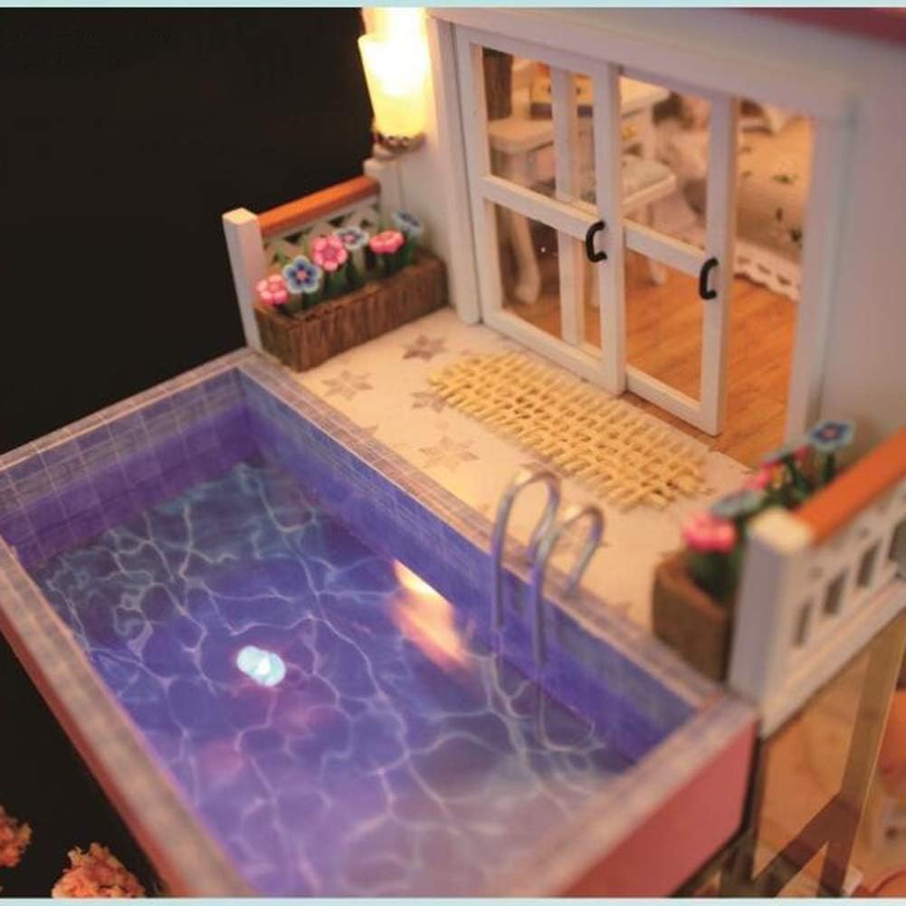 Generico Kit per Casa delle Bambole in Miniatura con Mobili in Legno E Luce LED Miniature da Costruire