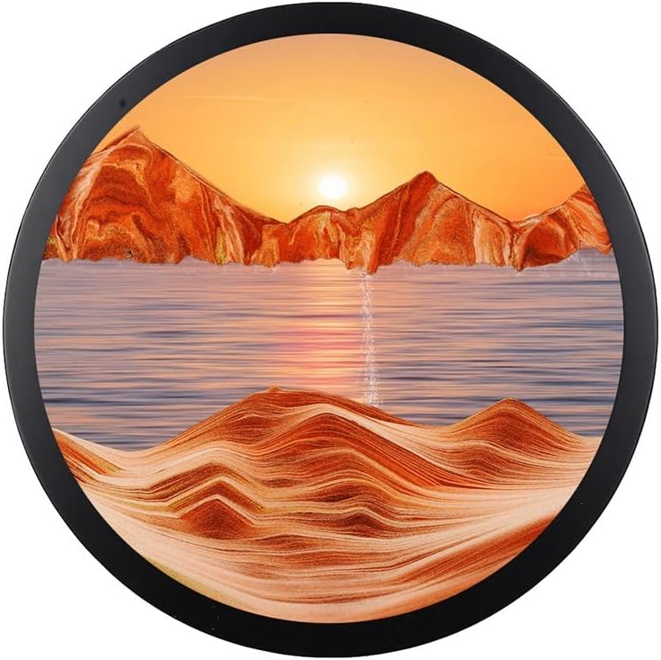 17.3'' Moving Sand Art Decor, Sand Art Wall Mounted Rotate Sculpture, 3D Sand Art Liquid Motion 360° Wall Mounted Sand Painting Art Living Room Decoration,Relaxing Mood Home Office Work Decor(A)