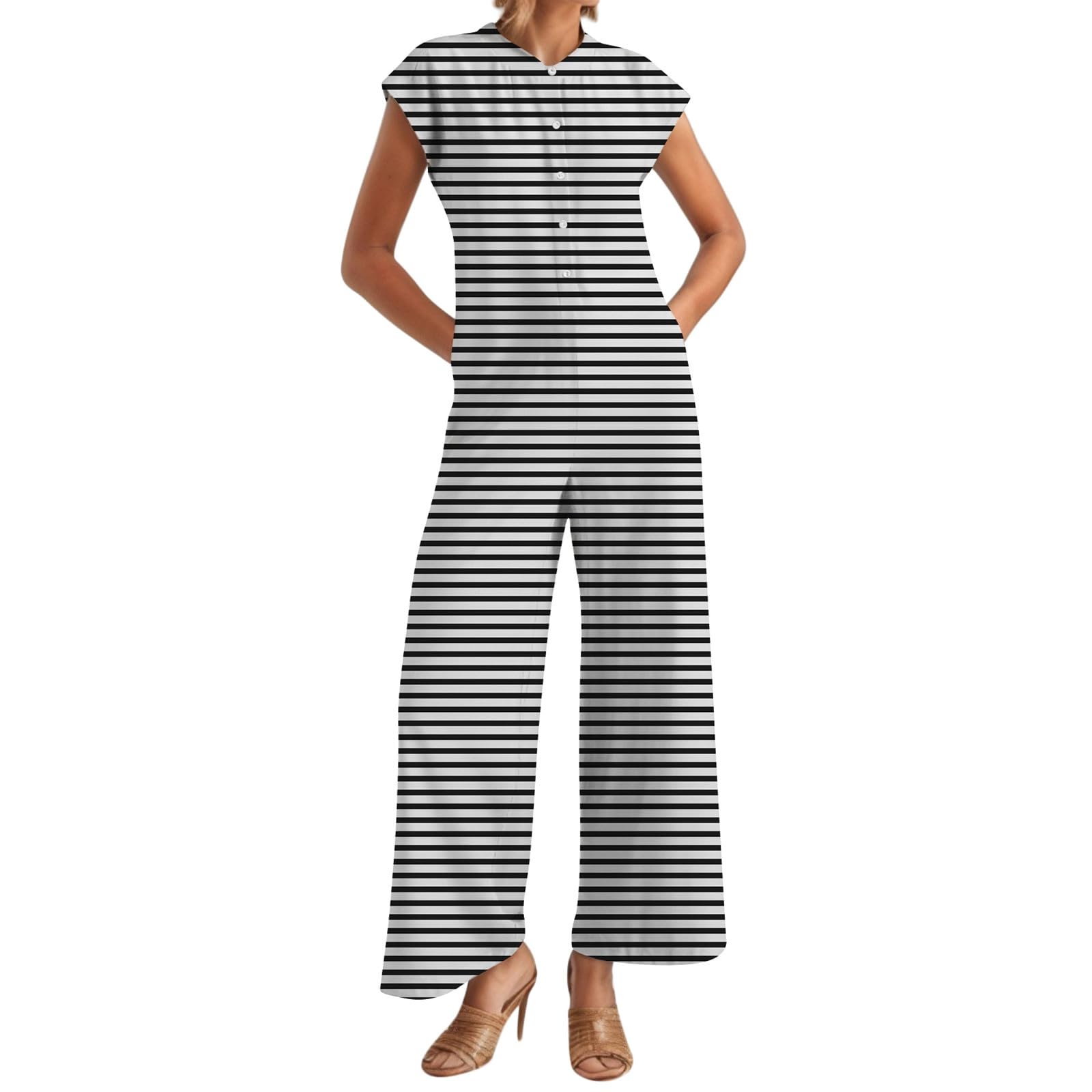 Generisch Combinaison légère et respirante à col rond pour femme - Pantalon de loisirs ample - Polyvalente pour les trajets en vacances