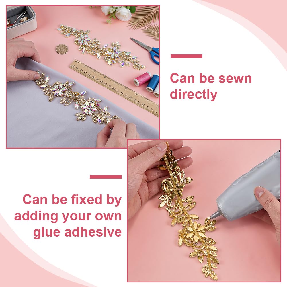 FINGERINSPIRE 1 Paio Toppe con Perline in Strass Toppe da Cucire con Strass in Cristallo AB, Dorati Fatti a Mano per Decorazioni di Abiti da Sposa, Accessori per Vestiti