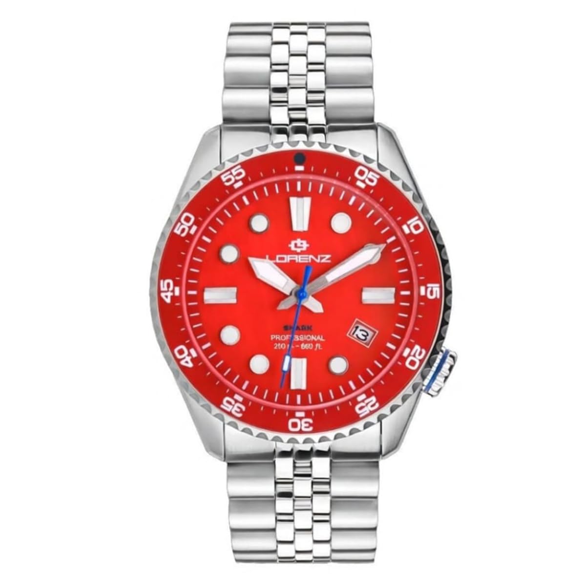 Lorenz Shark V 030255RD - Orologio Sportivo da uomo automatico- Orologio con cinturino in Acciaio Subacqueo Professionale Fino a 200 metri - Box con cinturino in gomma di ricambio