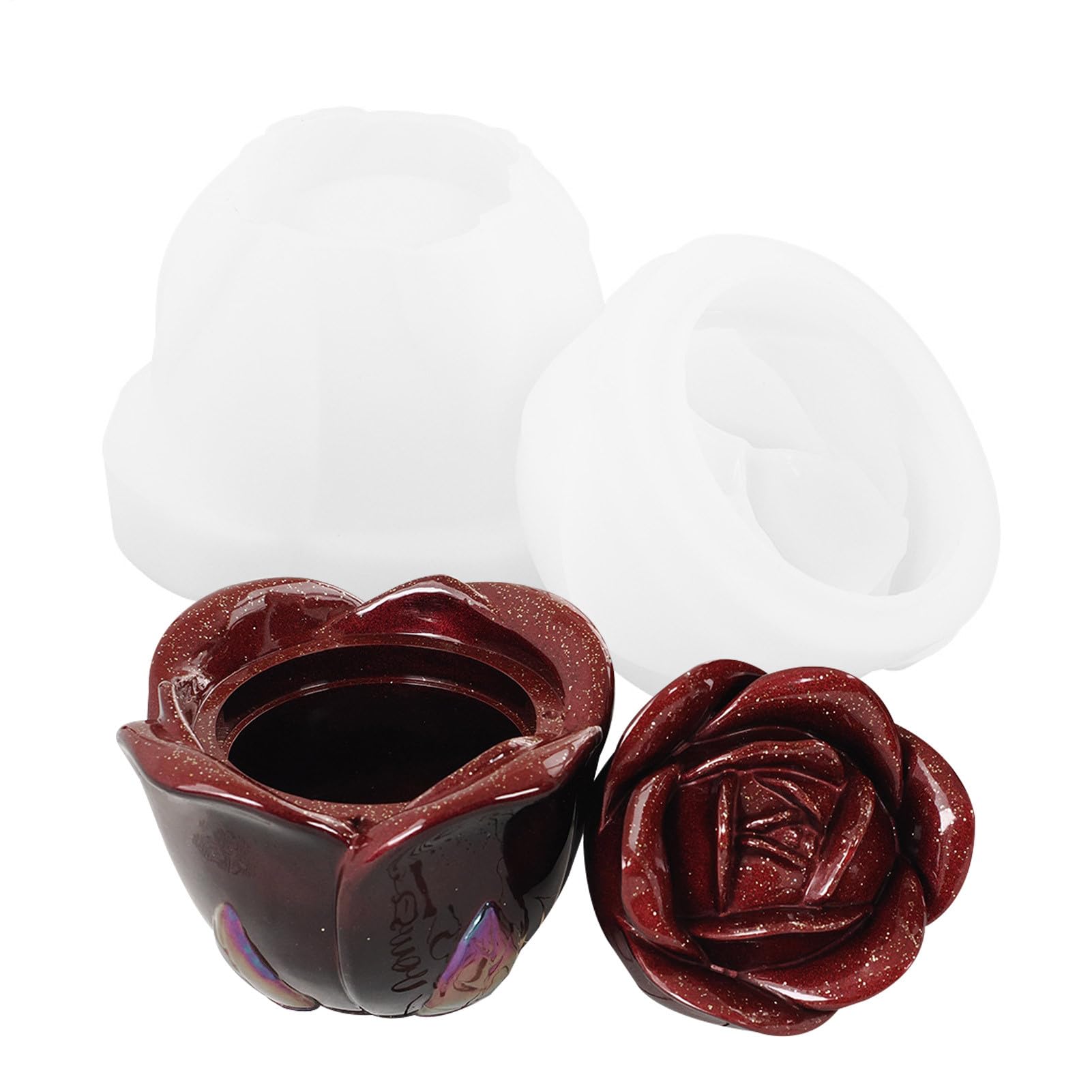 Rose Storage Box Mold Rose Shaped Jar Mold Decorative Storage Box Container Molds Silicone Mold for Epoxy Resin Handmade Trinkets Holder Home Decoration