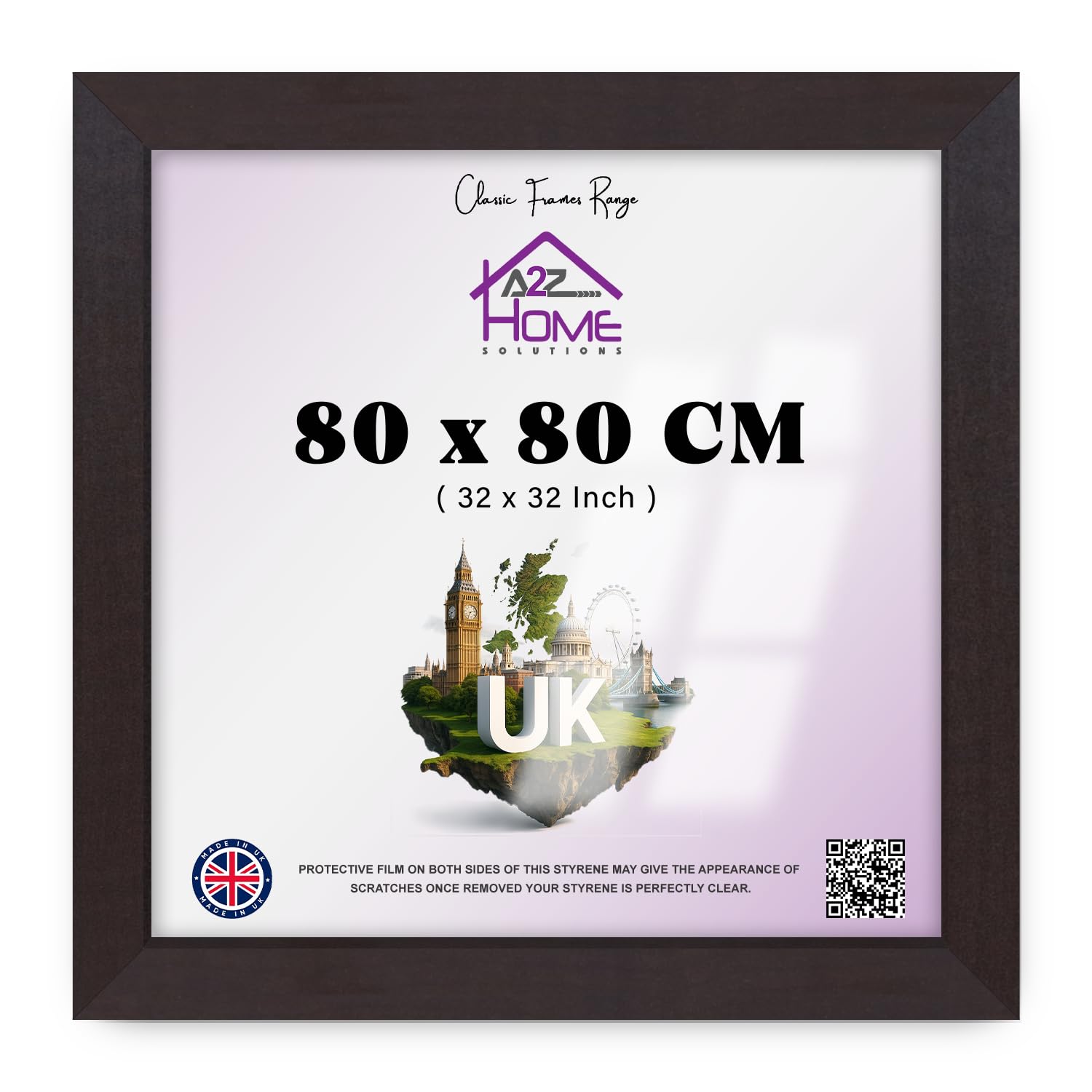 A2Z Home Solutions® Photo Poster Display Wall Hanging Mahogany Frame 80 x 80 cm For Print Picture With Clear Perspex 30x15mm Moulding Mounting Hooks MDF backboard