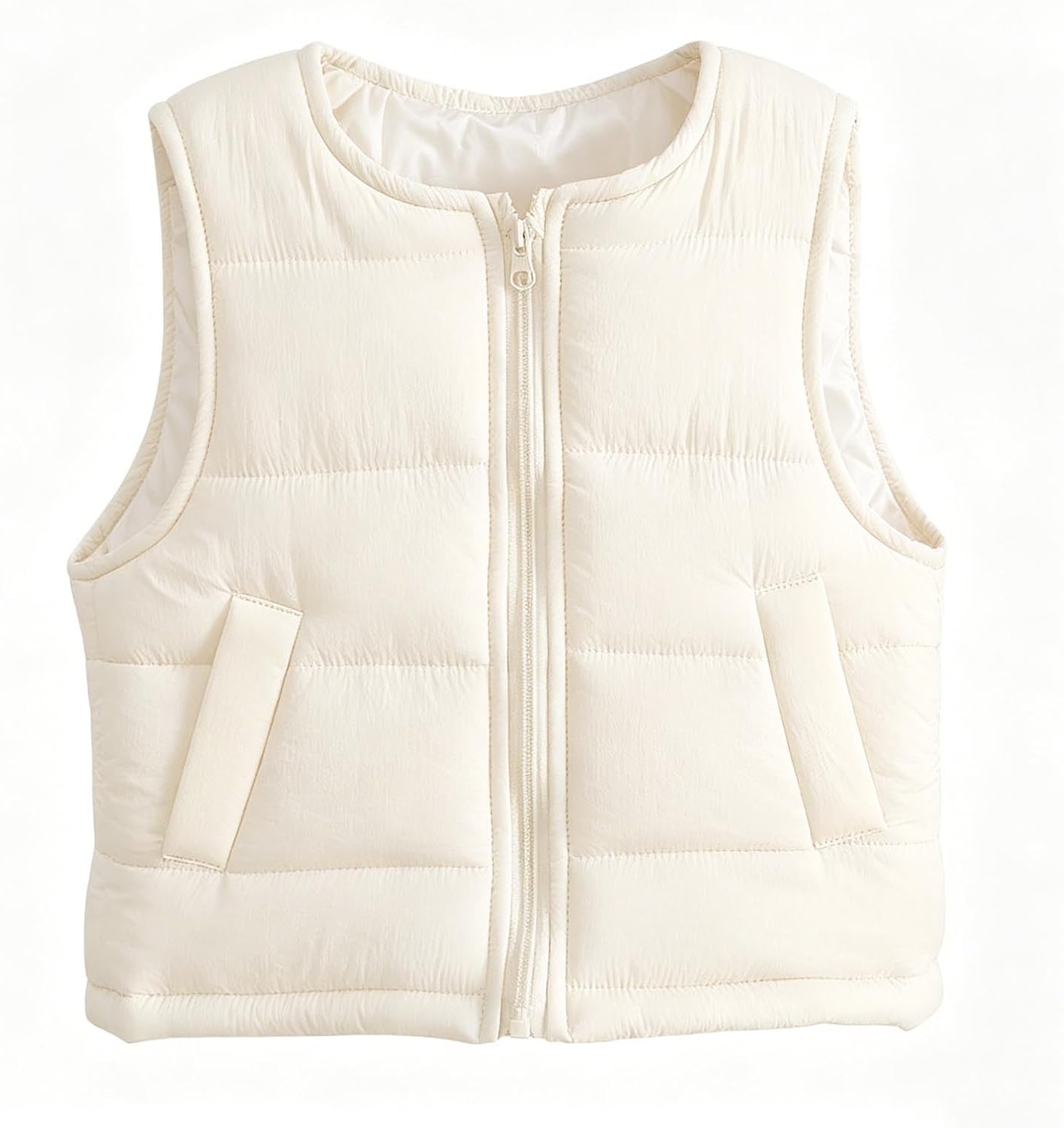 Girls Quilted Vest Crew Neck Full Zip Sleeveless Casual Coat