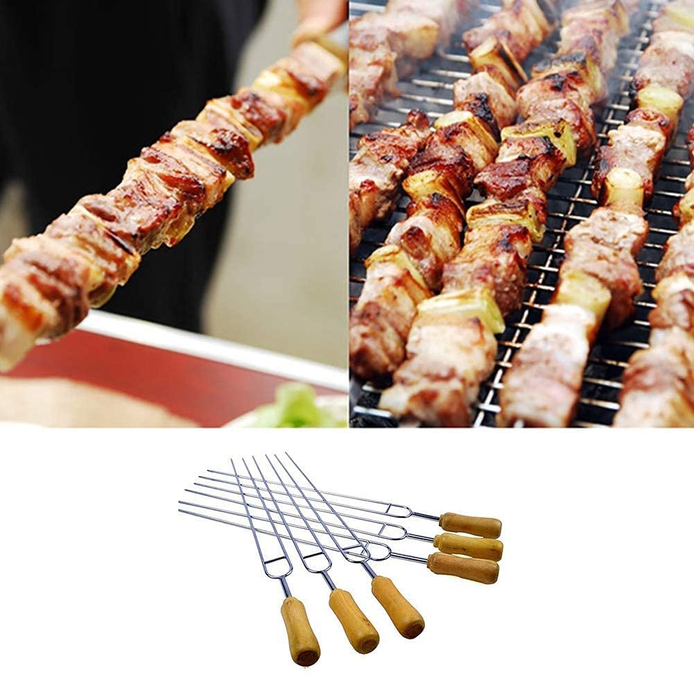 Barbecue all'aperto 6PCS Forchetta per tostatura Spiedini di kebab Forchetta per tostatura per spiedini lunghi Bastoncini di kebab Spiedi per barbecue Spiedi per griglia Spiedi per grigliate-55cm (3