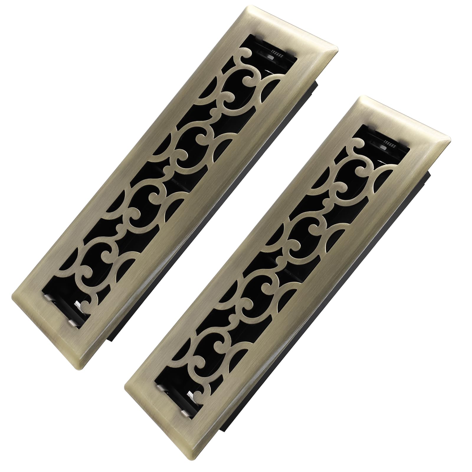 Howeall 2x10 Inches 2 Pack Heavy Duty Walkable Floor Register - Easy Adjust Air Supply Lever Decorative Floor Vent Covers - Savannah Design Vent