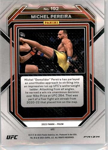 Miniatura 2 de 2023 Panini Prizm UFC Prizms Hyper #192 Michel Pereira Welterweight Vertical Official MMA/UFC Trading Card in Raw (NM or Better) Condition