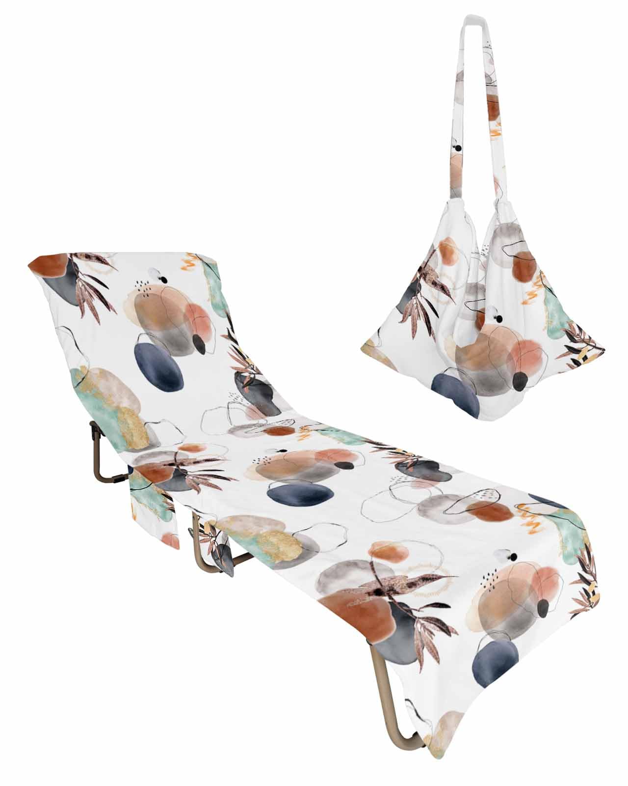 Middle Century Beach Lounge Chair Towel Cover, Soft Chaise Lounge Towel with Side Pockets Patio Pool Chairs Cover for Beach/Pool Sunbathing 29x85 Boho Geometric Modern Abstract Art