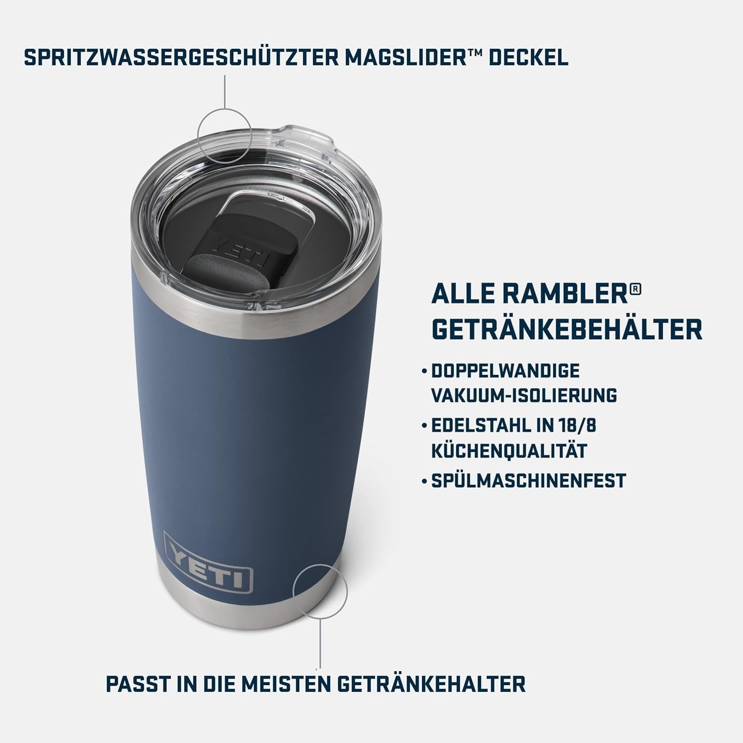 YETI Rambler 20 oz (591 ml) Tumbler mit abnehmbarem MagSlider‑Deckel, Edelstahl‑Thermobecher, Vakuumisoliert – Sea View