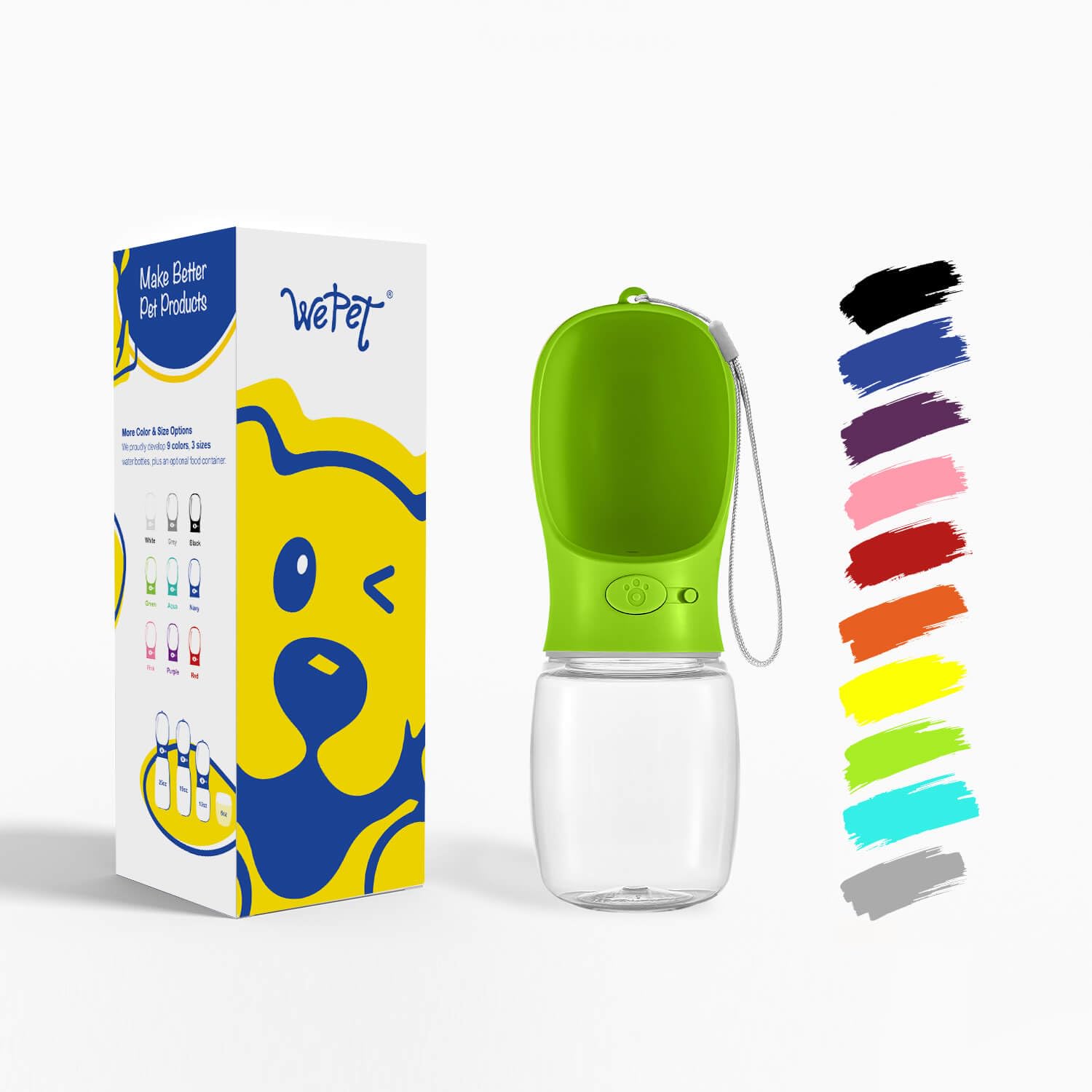 WePet Portable Dog Water Bottle, 12 OZ, Leak Proof Puppy Water Dispenser with Drinking Feeder for Pets Outdoor Walking, Hiking, Travel, Food Grade