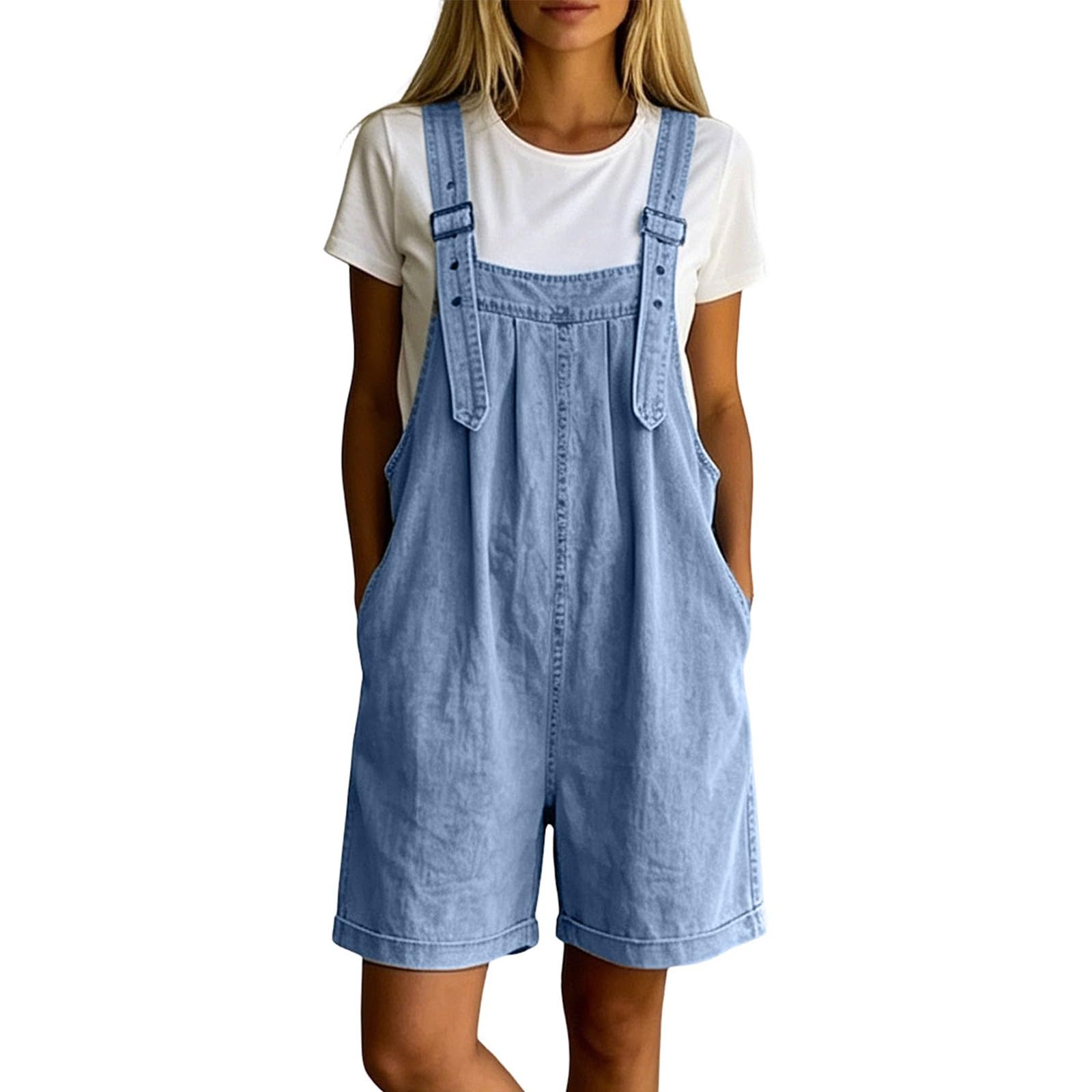 Salopette corta da donna, oversize, in jeans, elasticizzata, estiva, elegante, leggera, estiva, stile anni '90