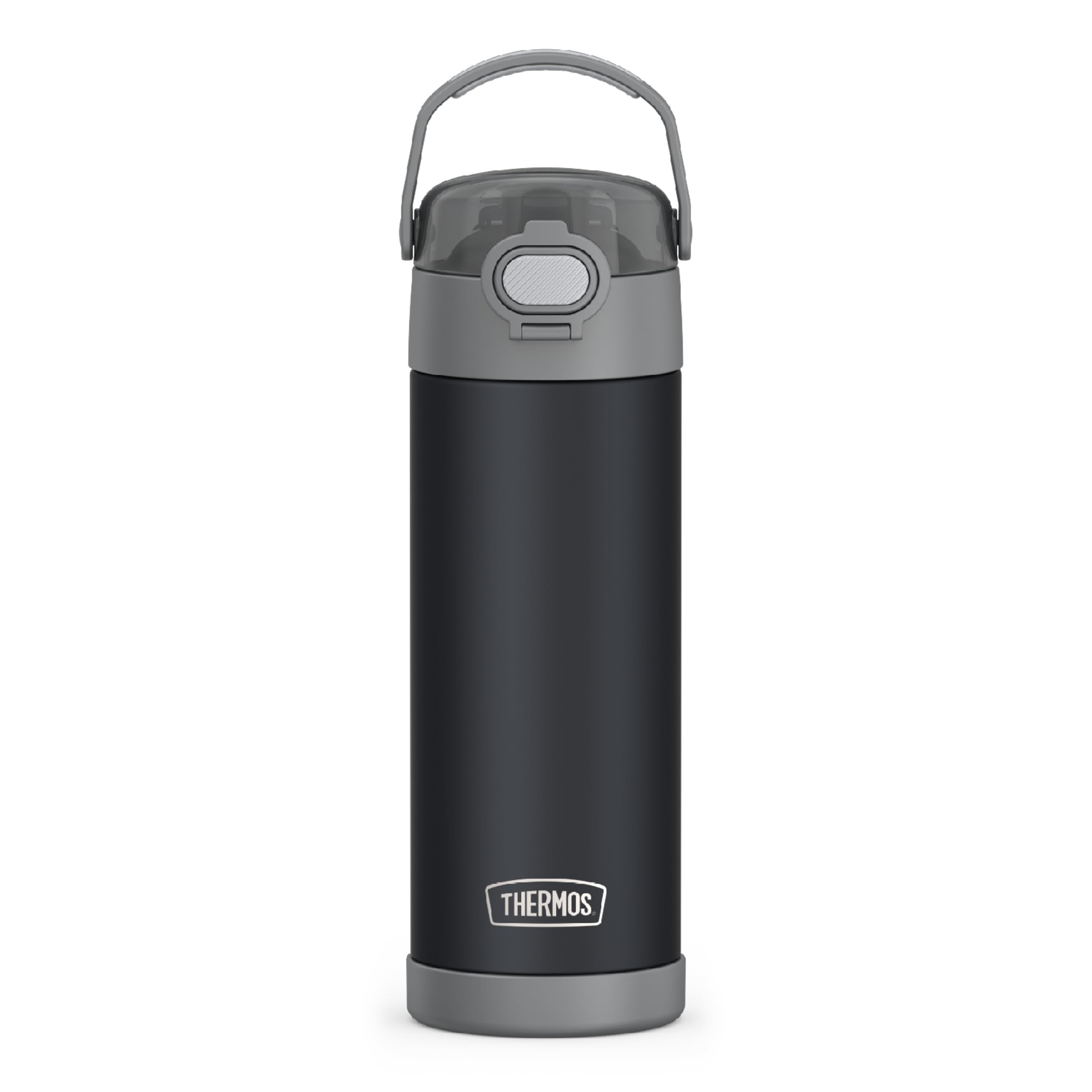 THERMOS FUNTAINER 16 Ounce Stainless Steel Vacuum Insulated Bottle with Wide Spout Lid, Matte Charcoal