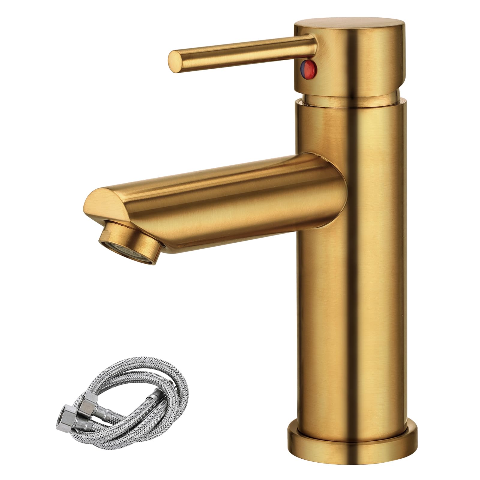 Peppermint Gold Basin Mixer Tap Bathroom Sink Taps, Modern Mono Single Lever Basin Taps With Uk Standard Hoses For Bathroom, Stainless Steel