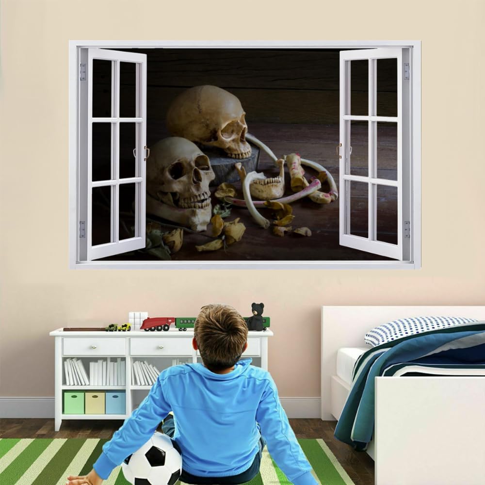 Adesivo Da Parete 3D Rimovibile Scheletro Decorazione Da Parete, Pavimento, Soffitto, Decalcomania Fracassata, Decorazione Artistica Cranio Per Soggiorno, Murale 120x80cm