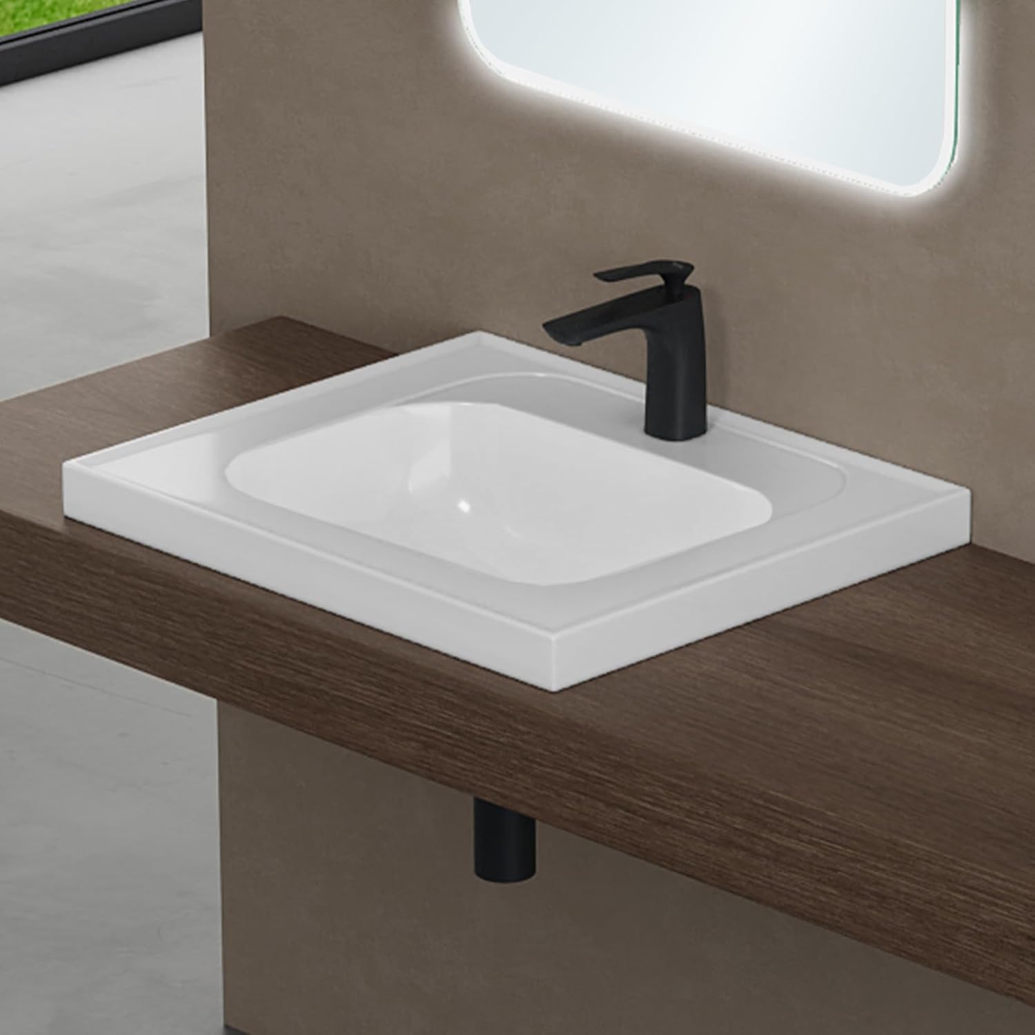 doporro Lavabo encastrado blanco para baño 60x50x16.5cm Colossum3601 lavabo de mármol fundido