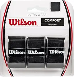 Fita Goods Ultra Wrap Tennis Overgrip, WILSON Sporting, pacote com 3, preto (WRZ403000)