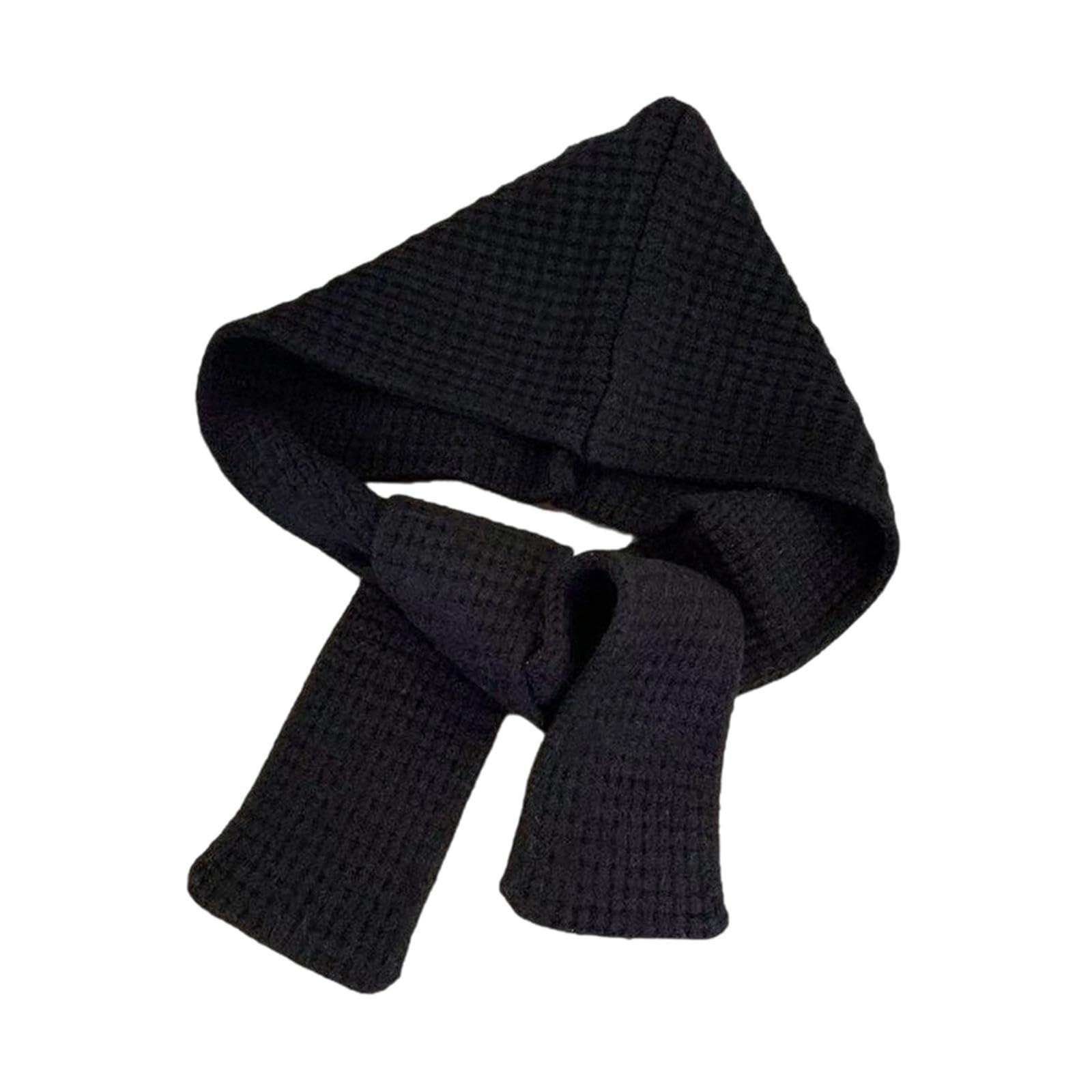 styleheaven Knitted Scarf Windproof Headgear Scarf with Hoodie for Women Walking Outdoor Black-picture-7