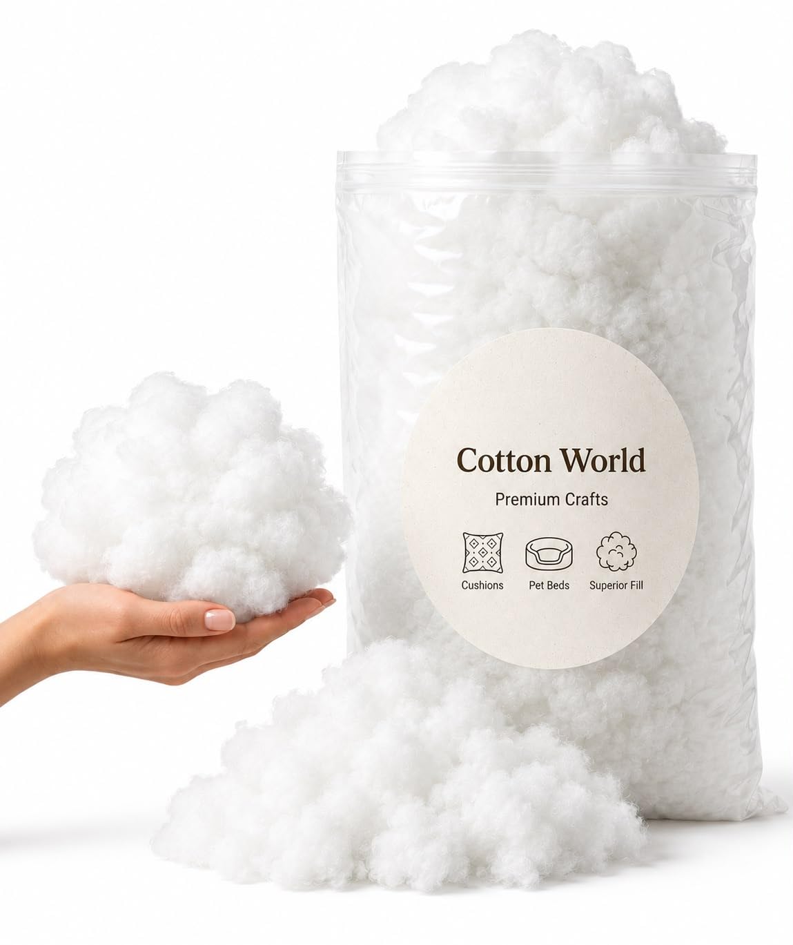 COTTON-WORLD 100% Hollow Fibre Polyester Stuffing, Soft High Grade Multipurpose Filling For Pillows, Cushions and Teddy bears – Hypoallergenic White Stuffing Machine Washable (1 KG)