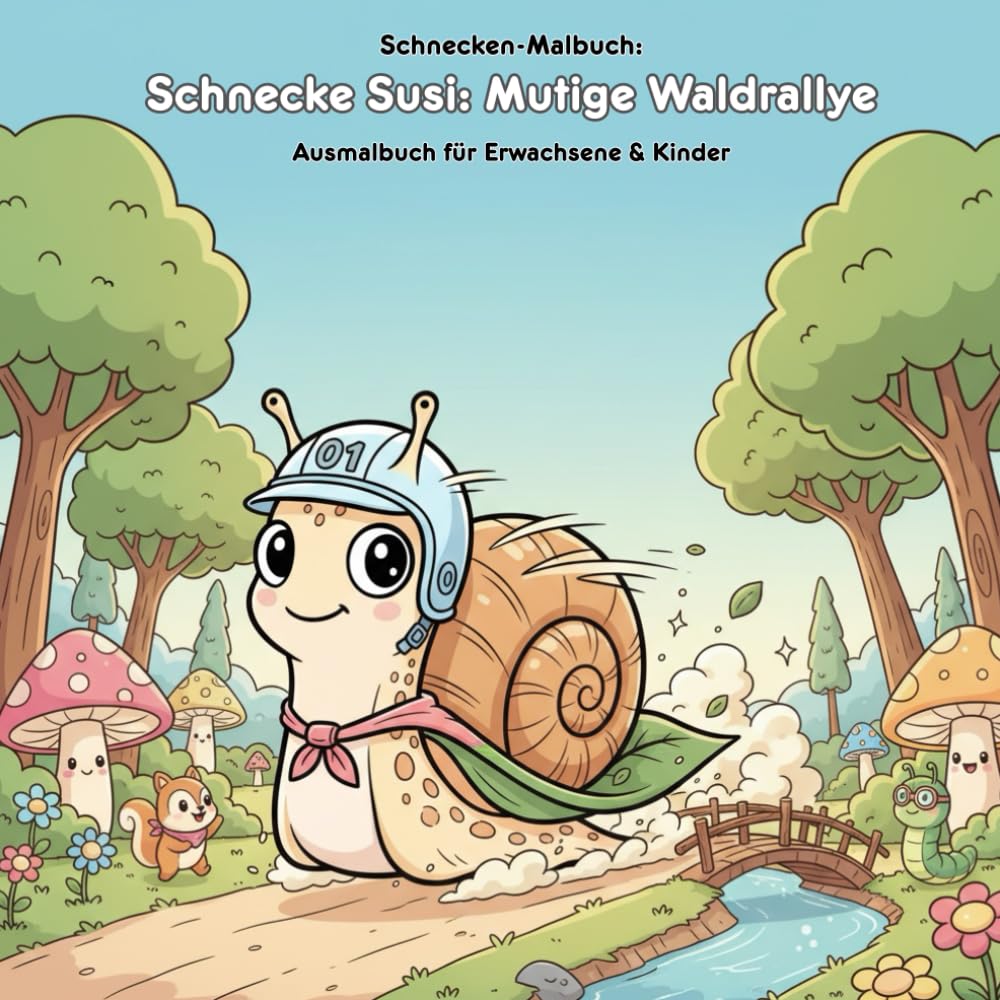Schnecke Susi: Mutige Waldrallye Geschichte & Malbuch: Für Erwachsene & Kinder: 36 Ausmalbilder im Großformat 21.59 x 21.59 cm – Große Motive für kleine Abenteurer zum Ausmalen und Vorlesen