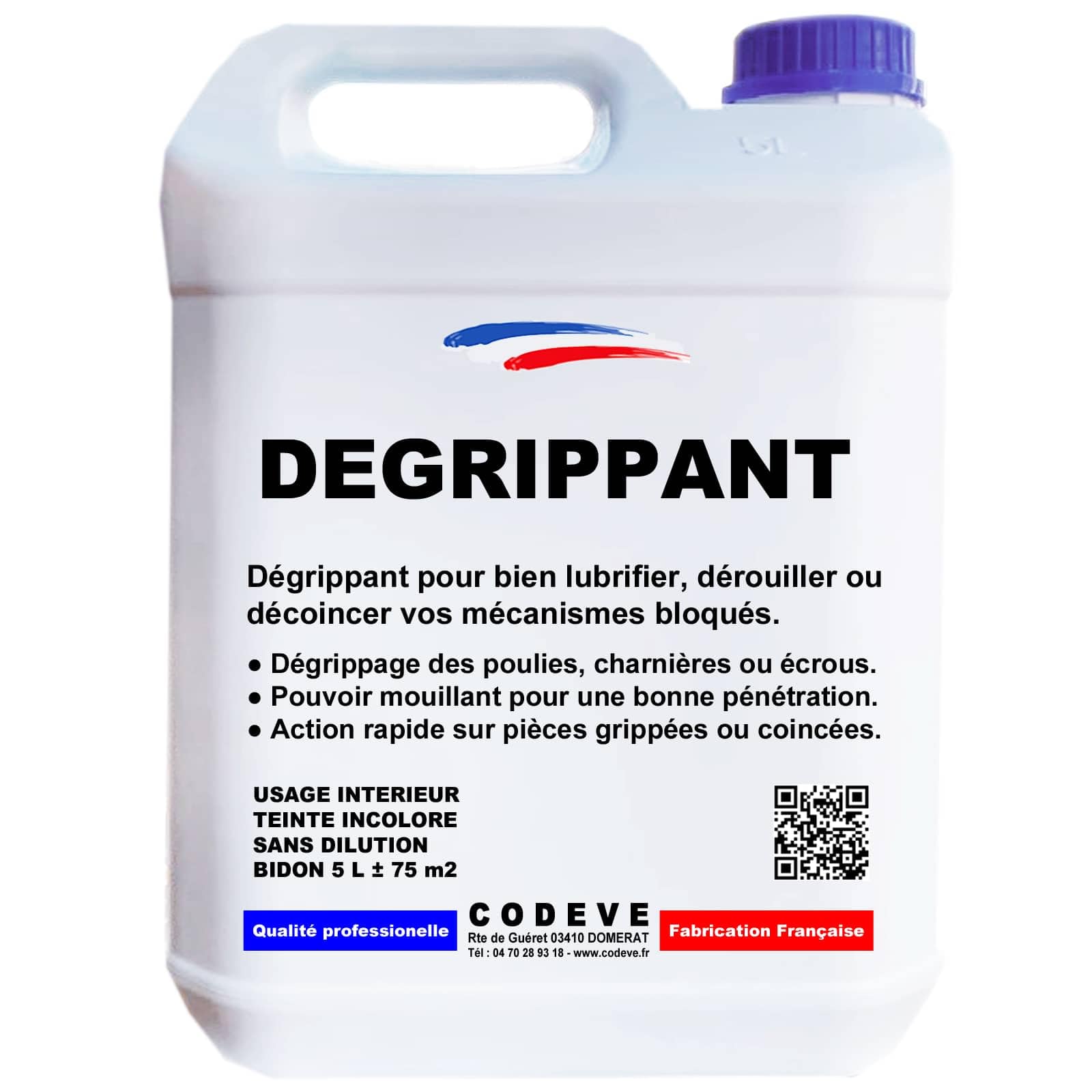 Dégrippant lubrifiant Codeve Bois 5L pour le graissage de mécanismes rouillés