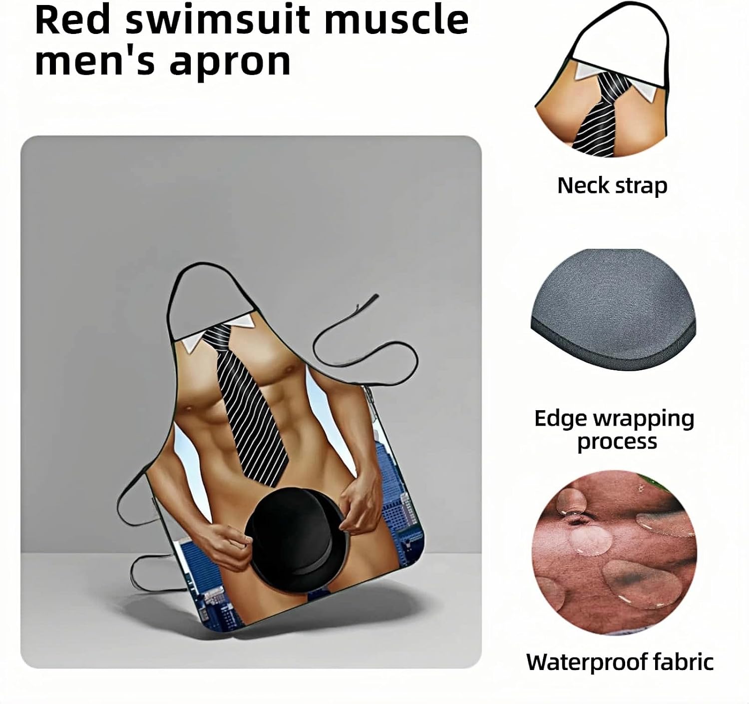 Hilarious Muscle Man Apron for Men - Adjustable Waterproof BBQ Apron, White Elephant Present for Husband and Dad