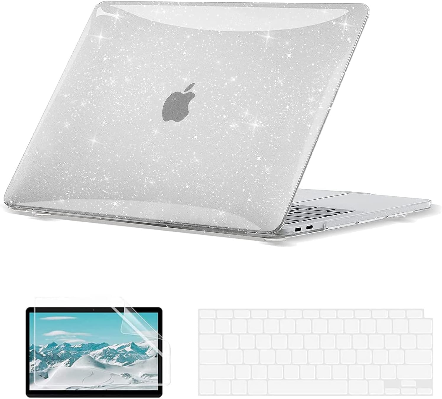 EooCoo Compatible with MacBook Air 13.3 inch Case 2018-2021 Release M1 Chip Model A2337 A2179 A1932 with Retina Display, MacBook Air 13 Case + TPU Keyboard Skin+ Screen Protector,Starry Clear