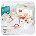 Kaameri Bazaar Rakhi for Brother and Lumba for bhabhi combo with Sweets - With Amul Kaju Katli Greeting Card and Roli Chawal Pack- Rakhi Gift - Green Bracelet Rakhi gallery image