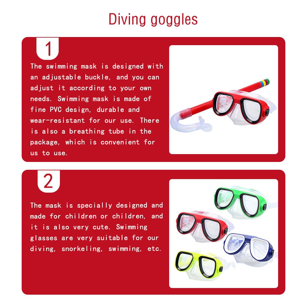 Juego de 5 protectores faciales de plástico para niños, deportes al aire libre, deportes acuáticos, buceo, piscina, gafas de protección facial con tubo de respiración, color rojo
