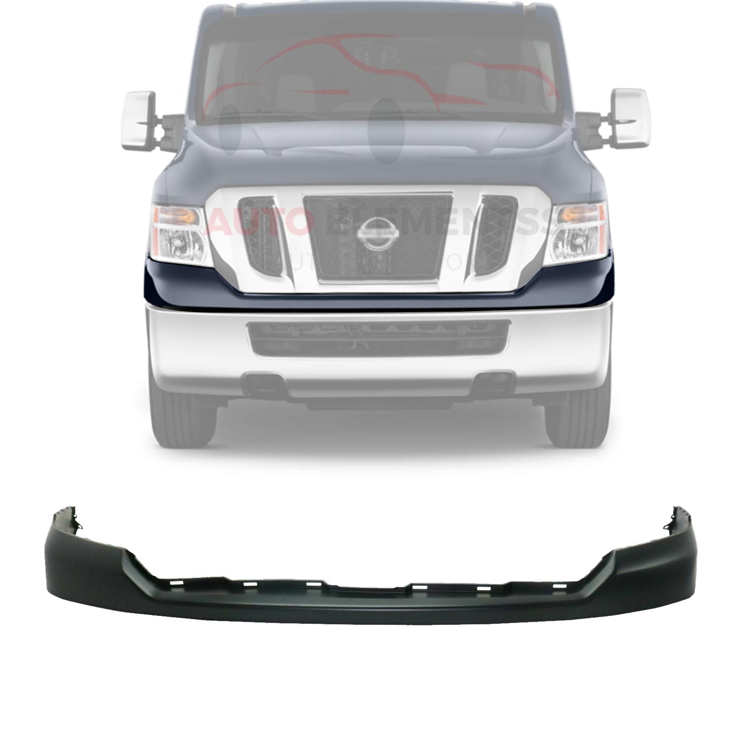 Front Bumper Upper Cover Trim Primed Plastic For 2012-2018 Nissan NV1500 NV2500 NV3500 VAN Direct Replacement