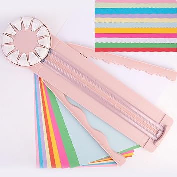 Paper Craft Edge Cutter,Wavy Paper Cutter,Multifunctional Paper Edge Cutter,12 in 1 Paper Cutter with Rotating Disc,Paper Trimmer Craft Paper Cutter for Crafting Pink