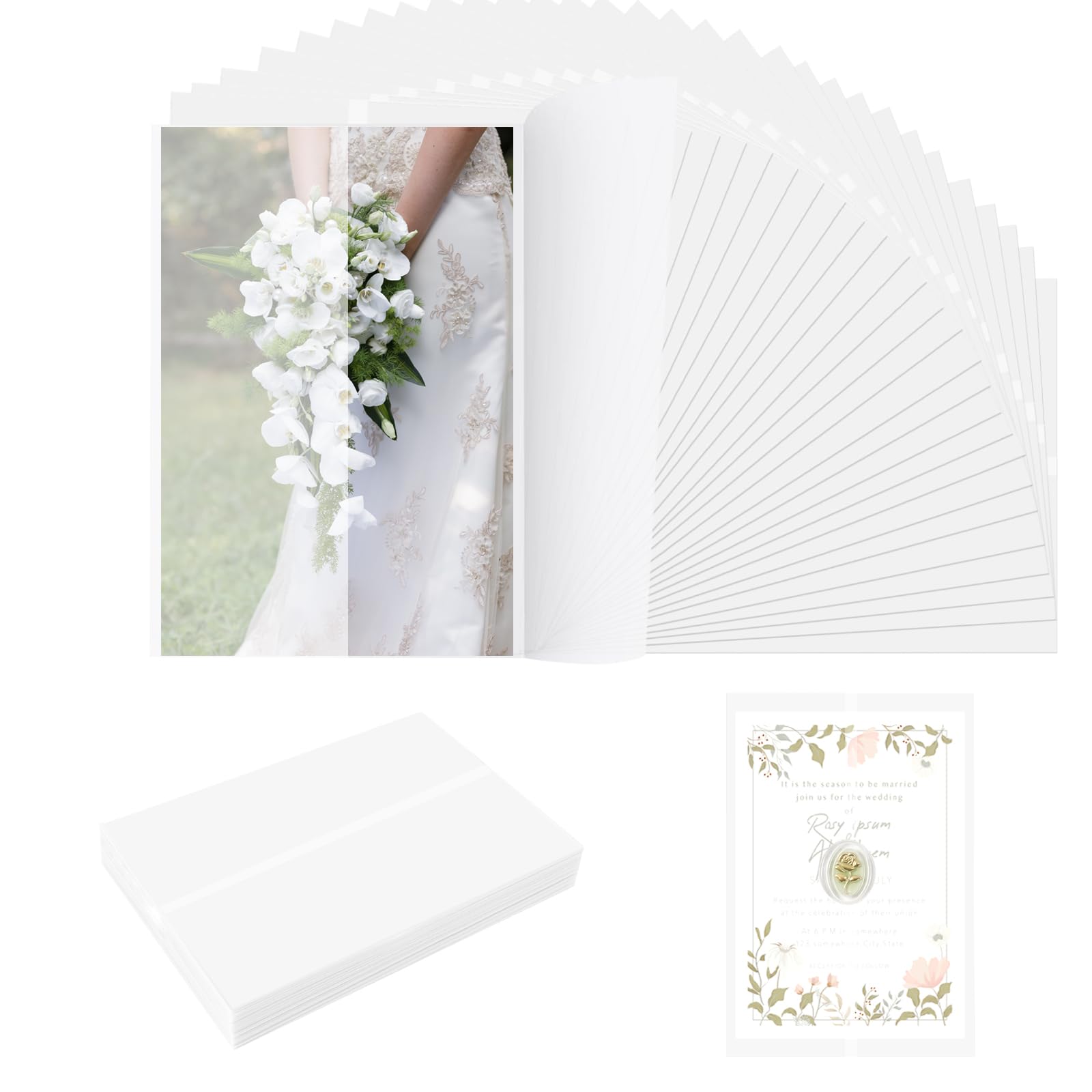 JAGERGREEN 50 Pack Vellum Jackets for 5x7 Invitations Pre-Folded, 115 GSM Translucent Printable Vellum Paper 5x7, Vellum Wraps for Wedding Invitations