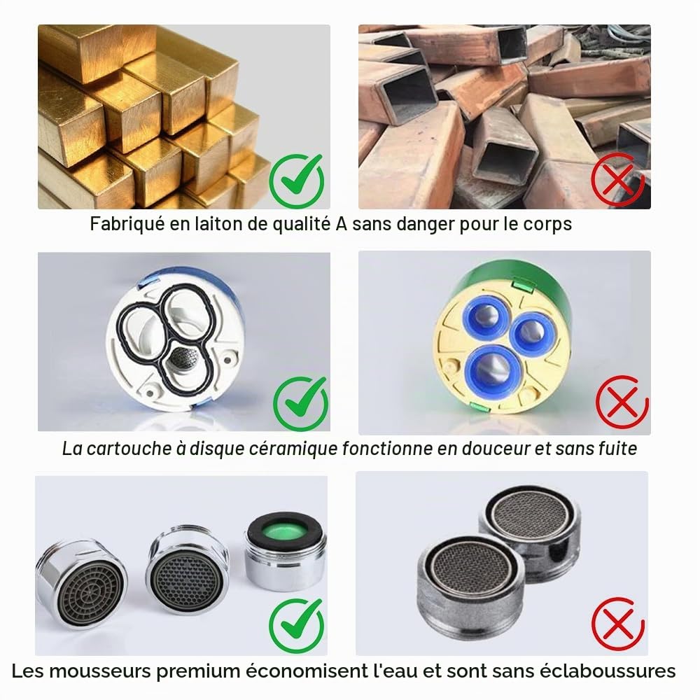 Mitigeur Cuisine Monocommande Orientable 360° Cartouche Céramique Laiton Chromé 60 cm