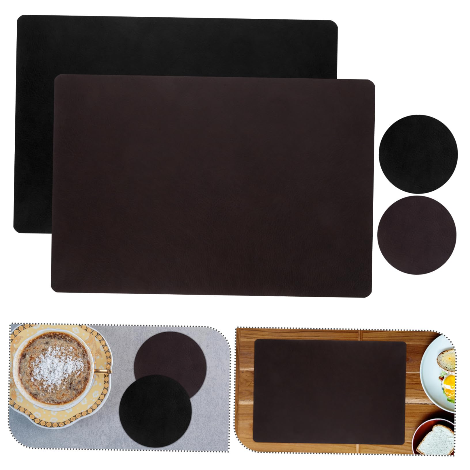 Sets de Table Carrés Résistants à L’Eau L’Huile Lot de 8 en PU Noir pour Repas Quotidiens et Tables de Salle à Manger