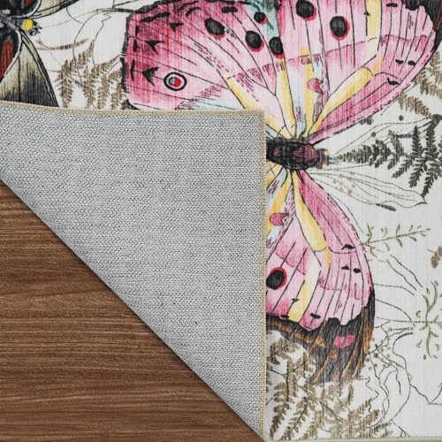 RUUGME Washable 9x12 Area Rug - Large Boho Rugs for Living Room Stain Resistant Carpet Vintage Tribal Rugs for Bedroom with Non Slip Backing Home Decor Floor Decoration Mat 9x12 Butterfly Beige